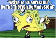 a cartoon of spongebob that says ways to be arrested by the fish commission