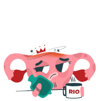 a cartoon of a woman 's uterus holding a cup of rio