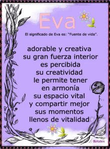 a purple poster with the name eva written in pink