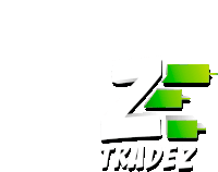 a green and white logo for tradez with a shadow on a white background