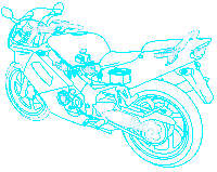 a blue and white drawing of a motorcycle with a battery box