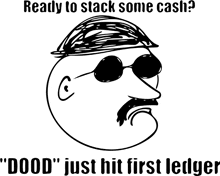 a black and white drawing of a man wearing sunglasses and a bandana says " ready to stack some cash "