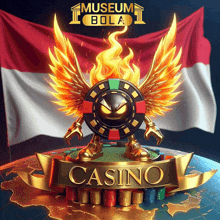 a poster for museum bola casino with a statue of a poker chip