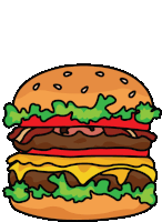 a cartoon drawing of a hamburger with lettuce cheese tomato and bacon