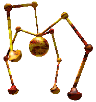 a 3d rendering of a spider 's legs with a yellow ball in the middle