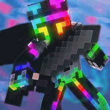 a pixel art of a minecraft character with a rainbow colored costume .