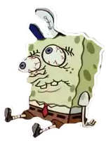 spongebob squarepants is sitting down with his eyes closed and a mushroom in his mouth .