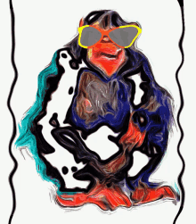 a painting of a monkey wearing sunglasses with a white background