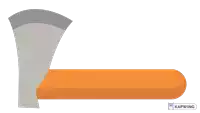 a drawing of an axe with an orange handle and a kapwing logo