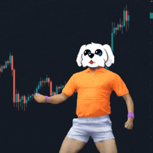 a man with a dog 's head is dancing in front of a chart