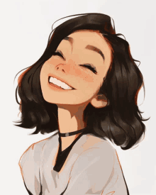 a drawing of a girl with a choker around her neck is smiling