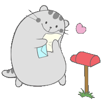 a cartoon drawing of a cat holding a letter next to a mailbox