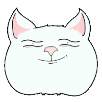 a cartoon drawing of a white cat with pink ears and a pink nose .