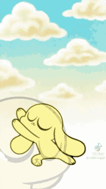 a cartoon of a rabbit sleeping on a cloud