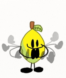 a cartoon drawing of a lemon with arms and legs and a face .