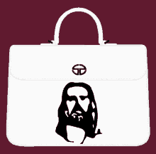 a white purse with a sd logo on the front