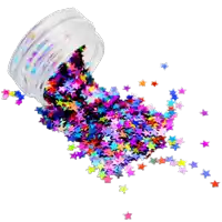 a jar of colorful stars spilling out of it on a white background