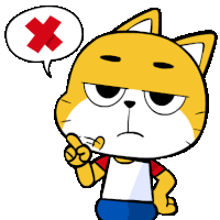 a cartoon cat with a red cross in a speech bubble above his head