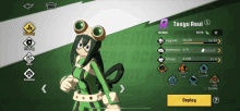 a screenshot of a video game shows a character named tsuyu asui