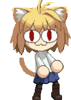 a pixel art drawing of a girl with cat ears and red eyes