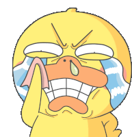 a cartoon of a yellow duck crying with tears running down its face