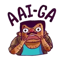 a cartoon drawing of a man with a surprised look on his face and the words aai-ga above him