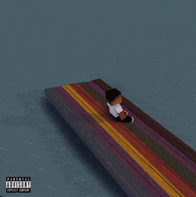 a person sits on a dock with a parental advisory sticker