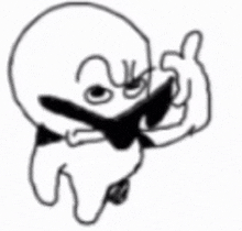 a black and white drawing of a cartoon character wearing a bow tie and giving a thumbs up .