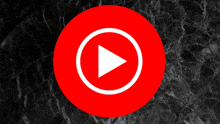 a red circle with a white play button in the center