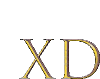 the word xd is written in gold and brown letters on a white background