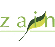 a logo for a company called zain with a green and yellow leaf .