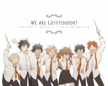 a group of harry potter characters are posing for a picture with the words " we are gryffindor " above them