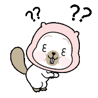 a cartoon of a beaver wearing a pink hat with question marks above it 's head