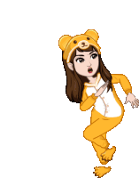 a cartoon of a girl wearing a teddy bear onesie