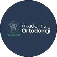 a blue circle with the words akademia ortodoncji for dentist