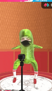 a pickle is standing in front of a microphone