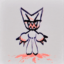 a drawing of a monster with sharp teeth and spikes on its arms