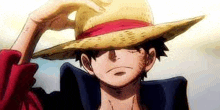 luffy from one piece is wearing a straw hat and a black jacket .