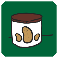 a cartoon drawing of a jar of peanut butter with a peanut on it