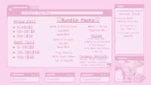 a pink screen shows a list of bundles including rent a girlfriend and watch a movie together