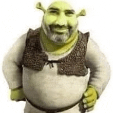 shrek is a cartoon character with a beard and a vest on .