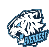 a blue and white logo for everbest with a tiger on it