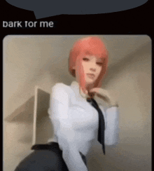 a blurry picture of a girl with pink hair and the words bark for me above her