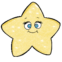 a cartoon drawing of a star with blue eyes