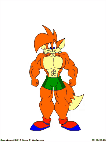 a cartoon drawing of a muscular fox by sean e. andersen in 2015