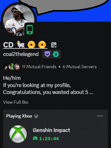 a screenshot of a person 's profile with a xbox logo on the bottom