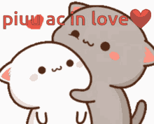 a couple of cartoon cats hugging each other with the words piuwacin love in red letters