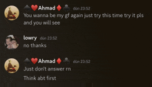 a screenshot of a text conversation between ahmad lowry and ahmad