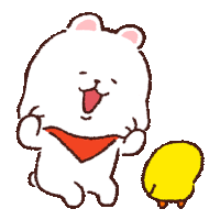 a cartoon drawing of a white bear with a red scarf around his neck