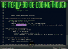 a computer screen with the words he really do be coding though at the top